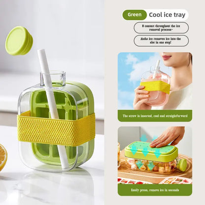2-in-1 Silicone Ice Cube Bottle with Lid & Straw
