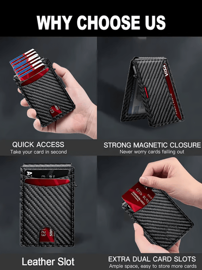 💼🔒Premium Aluminum RFID Blocking Minimalist Wallet for Men – Pop-Up Quick Access Card Holder with ID Window