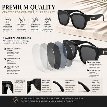 Women’s Polarized Square Sunglasses – Lightweight UV400 Shades for Driving, Beach & Travel