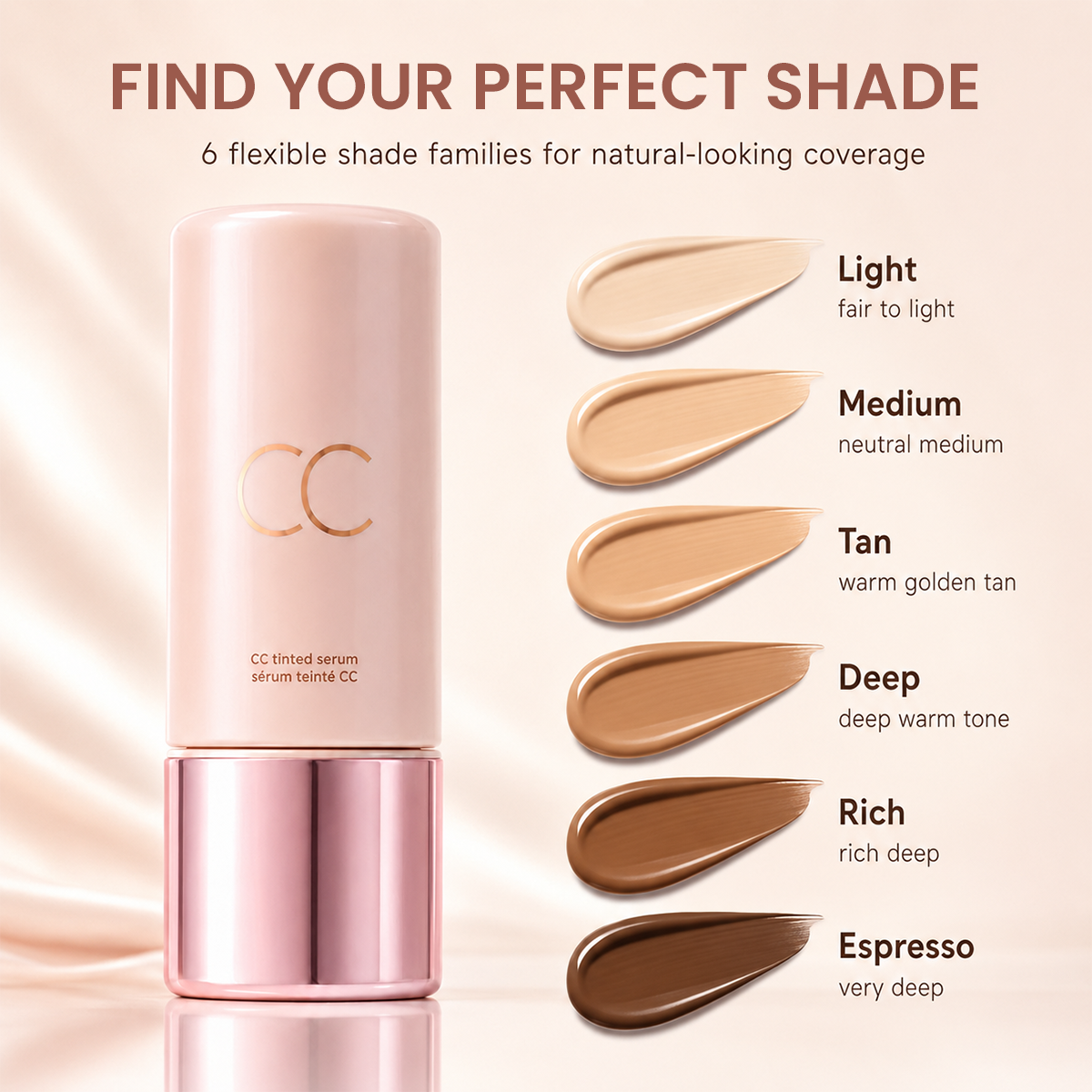 CC Color-Correcting Tinted Serum – Lightweight, Shade-Adaptive Coverage with 24H Hydration & 16H Waterproof Wear