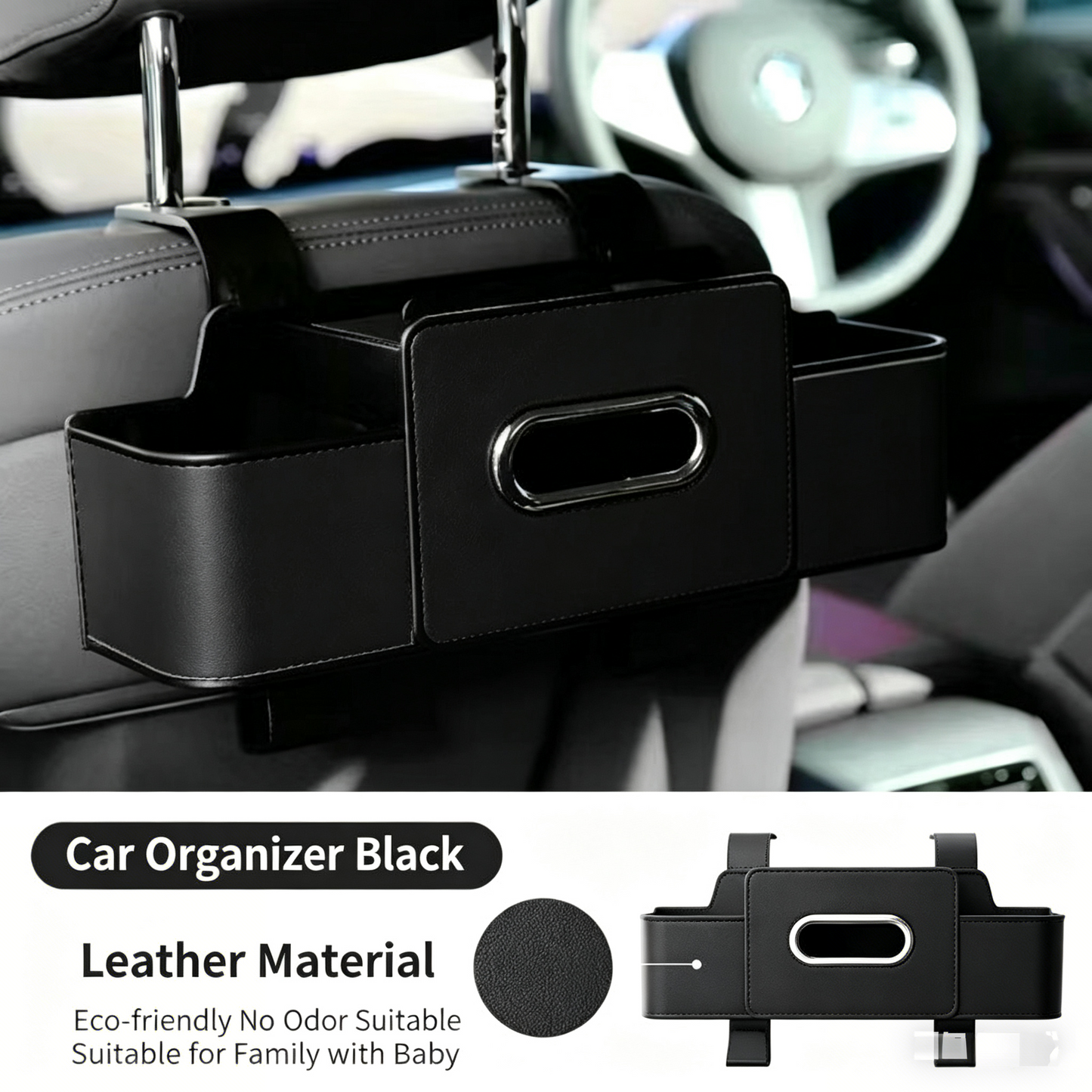 Car Backrest Storage Organizer with Hooks