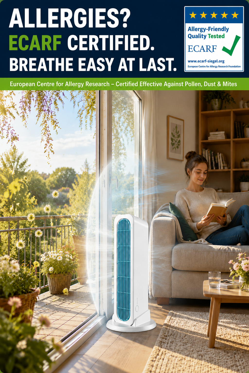 【90S Cool Down the Whole Room】Tower Fan Standing and Lying Down Air Conditioner