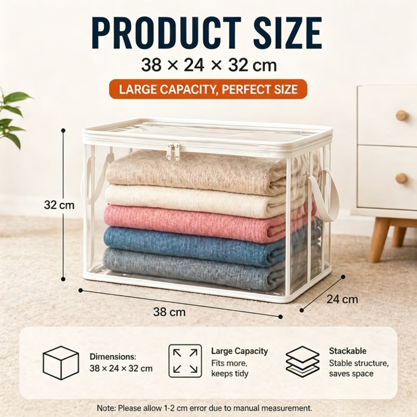 2‑Pack Heavy‑Duty Clear Plastic Storage Box with Hinged Lid