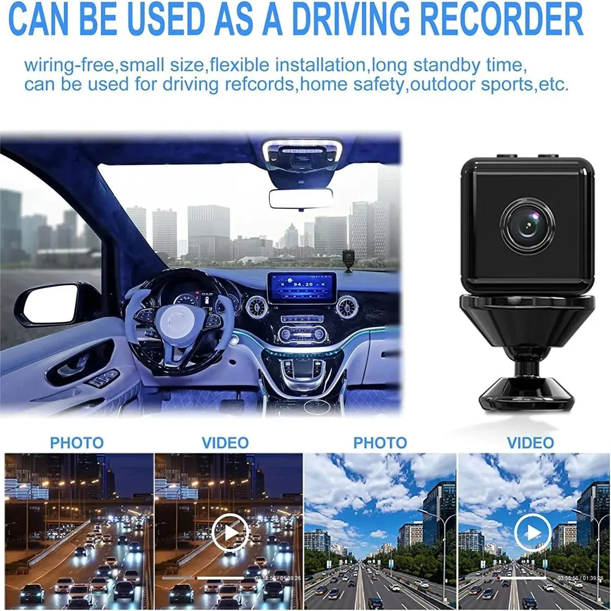 Mini WiFi Security Camera with Night Vision & Loop Recording for Indoor Use