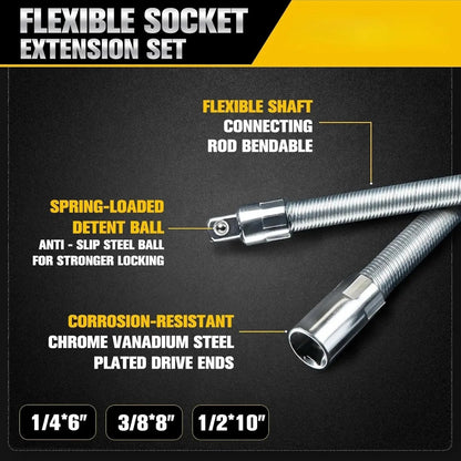 💖1/2-Inch Flexible Socket Extension Set – 35cm Bendable Ratchet Wrench Extenders for Tight Spaces