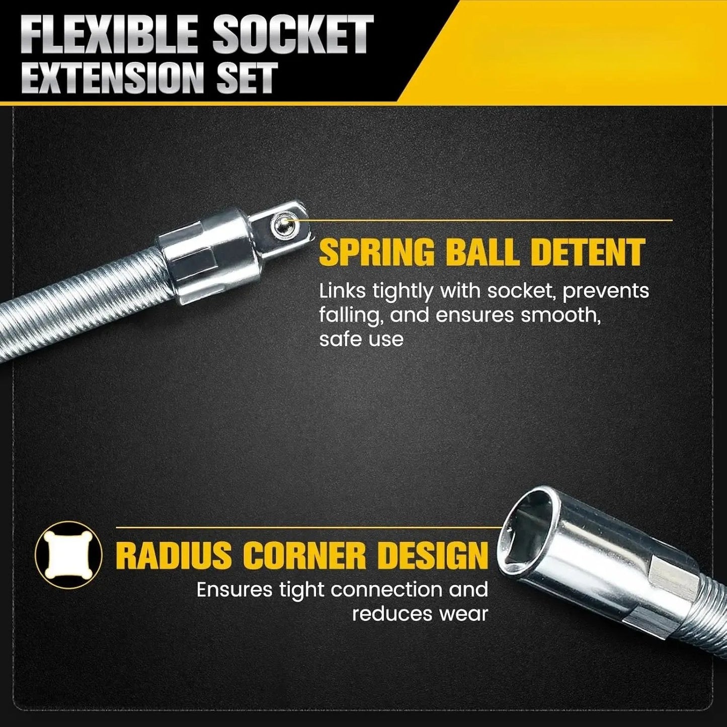 💖1/2-Inch Flexible Socket Extension Set – 35cm Bendable Ratchet Wrench Extenders for Tight Spaces