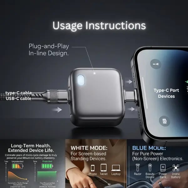 140W Physical Disconnect Battery Guard, Smart Auto‑Stop Charging Accessory