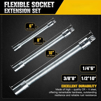 💖1/2-Inch Flexible Socket Extension Set – 35cm Bendable Ratchet Wrench Extenders for Tight Spaces