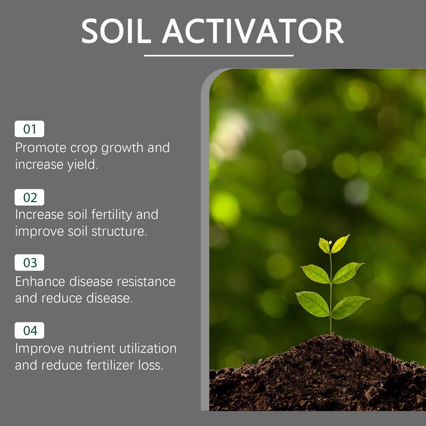 Soil conditioner. Concentrated humic acid formula, suitable for lawns and garden plants.