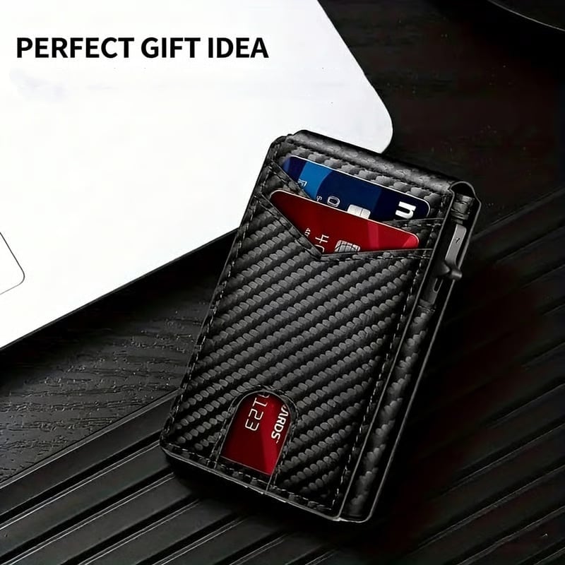 💼🔒Premium Aluminum RFID Blocking Minimalist Wallet for Men – Pop-Up Quick Access Card Holder with ID Window