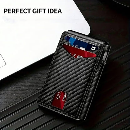 💼🔒Premium Aluminum RFID Blocking Minimalist Wallet for Men – Pop-Up Quick Access Card Holder with ID Window
