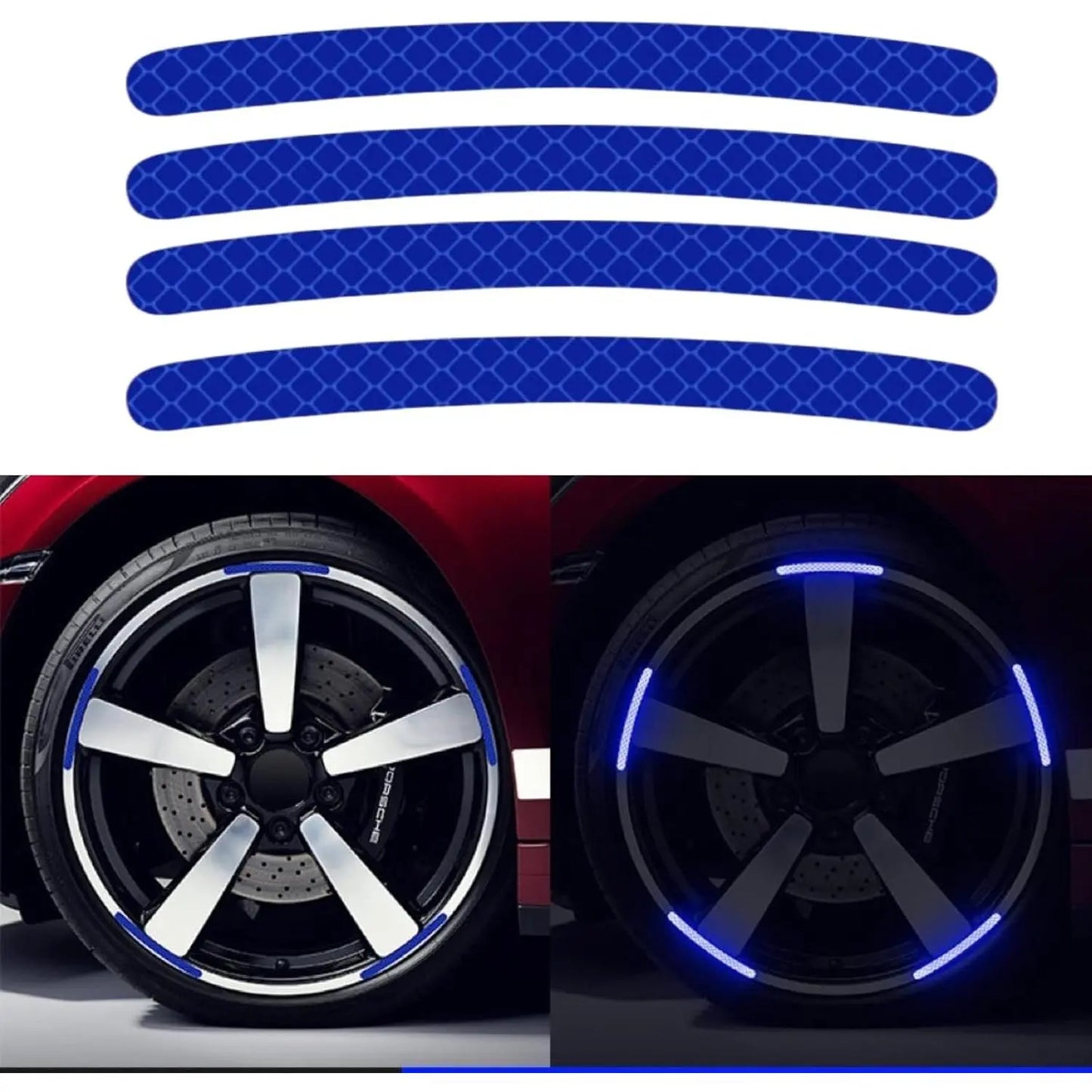 20PCS Wheel Adhesive Strips Stickers, Night Reflective Safety Decoration Strip for Car, Motocycle, Bicycle, Car Wheel Hub Reflective Sticker, Reflective Tape for Enhancing Car Wheel Safety