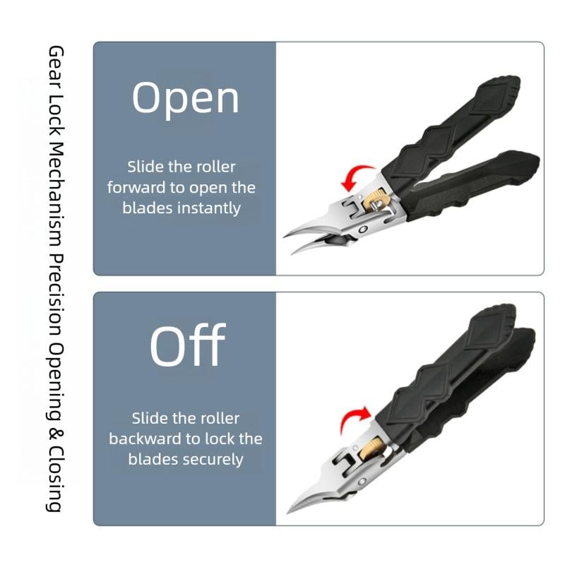 Black Anti-Slip Grip Gear Lock Nail Clipper with Ultra-Sharp Tips for Precise Access to Nail Grooves
