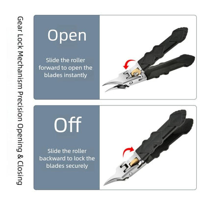 Black Anti-Slip Grip Gear Lock Nail Clipper with Ultra-Sharp Tips for Precise Access to Nail Grooves