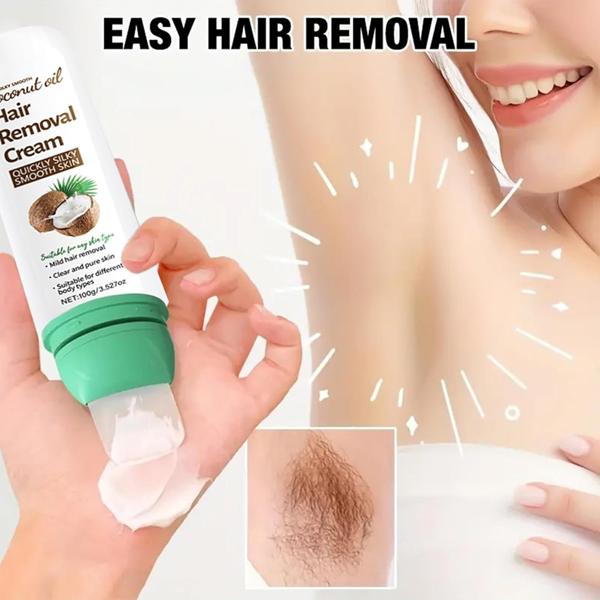 Coconut Oil Depilatory Cream,Gentle Hair Removal for All Skin Types