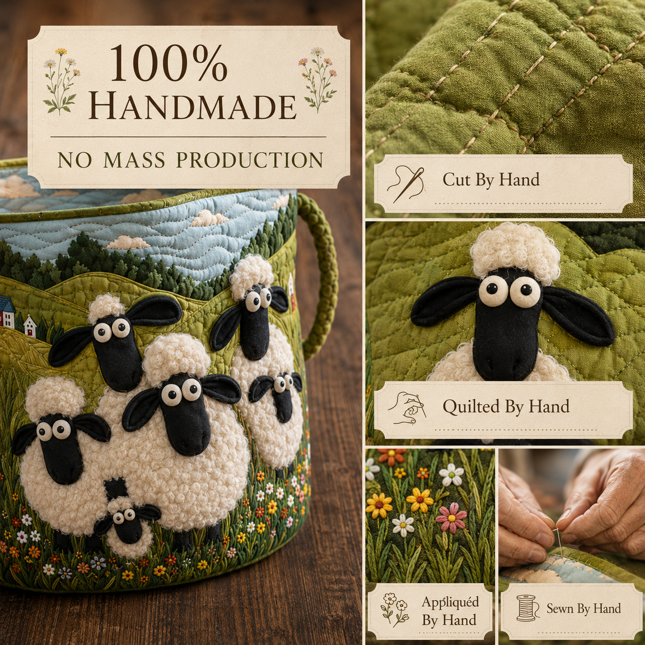 🐏Sheep World Hand-Quilted Laundry Basket