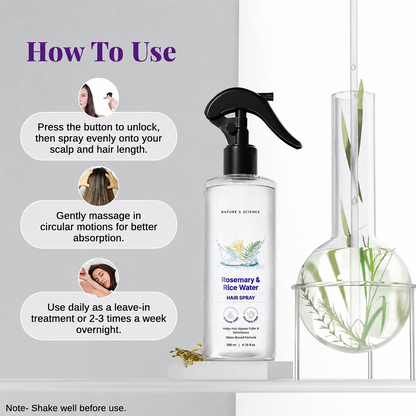Rosemary & Rice Water Hair Spray – Lightweight Daily Hair Mist for Soft, Fresh, Healthy-Looking Hair