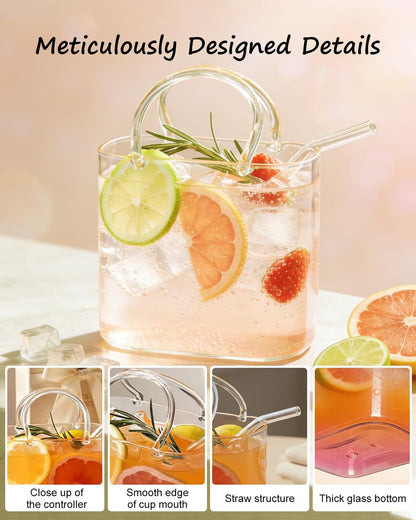Purse Drinking Glass, Glass Purse for Drinks, Unique Wine Glasses with Straw, Decorative Fish Bowl Vase with Straw