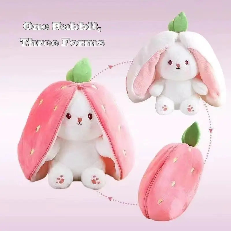 Cute Strawberry Bunny Plush Toy Soft Kawaii Stuffed Animal Gift for Kids Girls Hug Pillow Bed Decoration Birthday Present Furry Friends Plush Doll Animal Gift for Kids