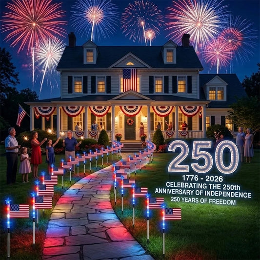 🔥Solar-Powered American Flag Path Lights, 8-pack – Celebrating The 250th Anniversary Of American Independence 🇺🇸✨