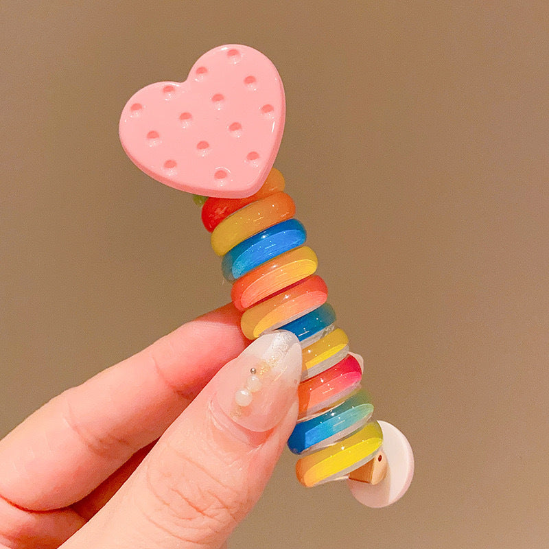 Rainbow Cartoon Spiral Hair Bobbles | Gentle No Pull Hair Ties for Little Girls