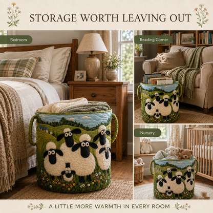 🐏Sheep World Hand-Quilted Laundry Basket