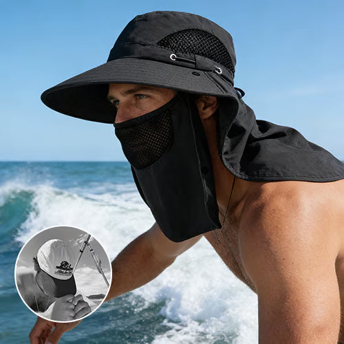 Wide Brim Sun Hat, Men's Safari Hat,  360° Sun Protection, UPF50+, Shade Hat, Insect Repellent, Mesh, Breathable, UV Protection