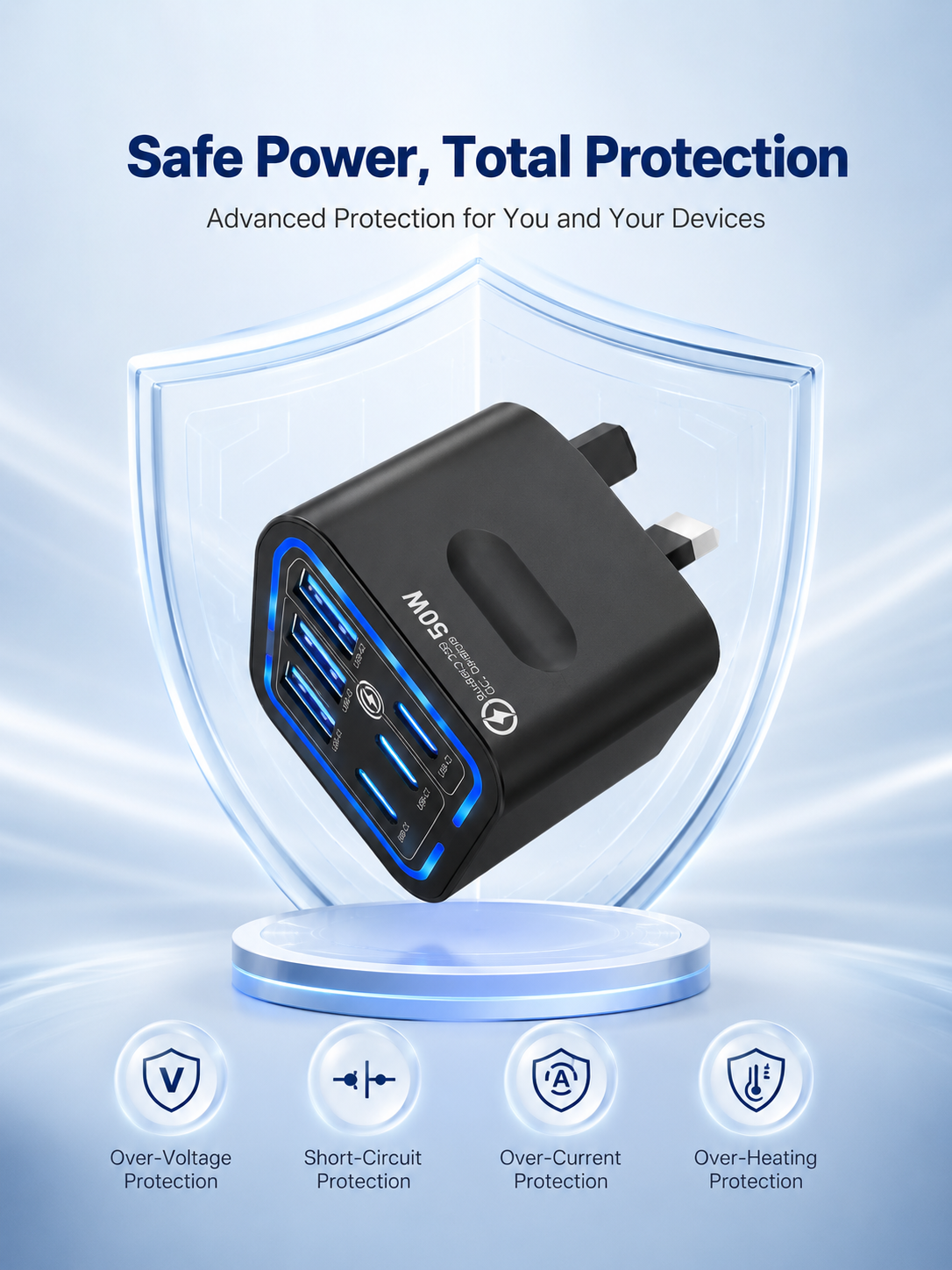 🔋6-Port Travel Charger Adapter – Multi-Interface USB-C Charging Hub for Phones & Devices