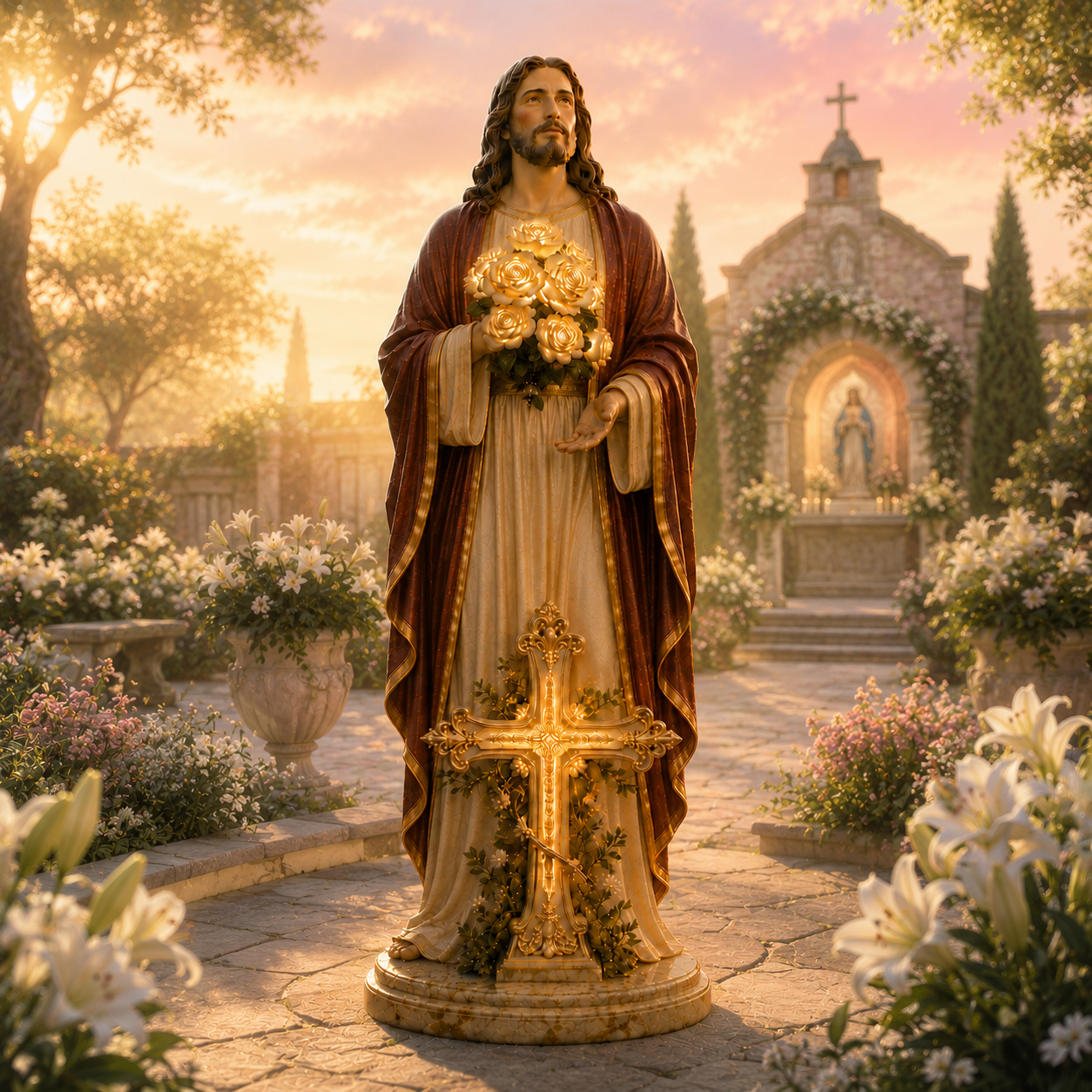 Virgin Mary Garden Statue with LED Light – Outdoor Resin Religious Decor for Patio, Yard & Prayer Space