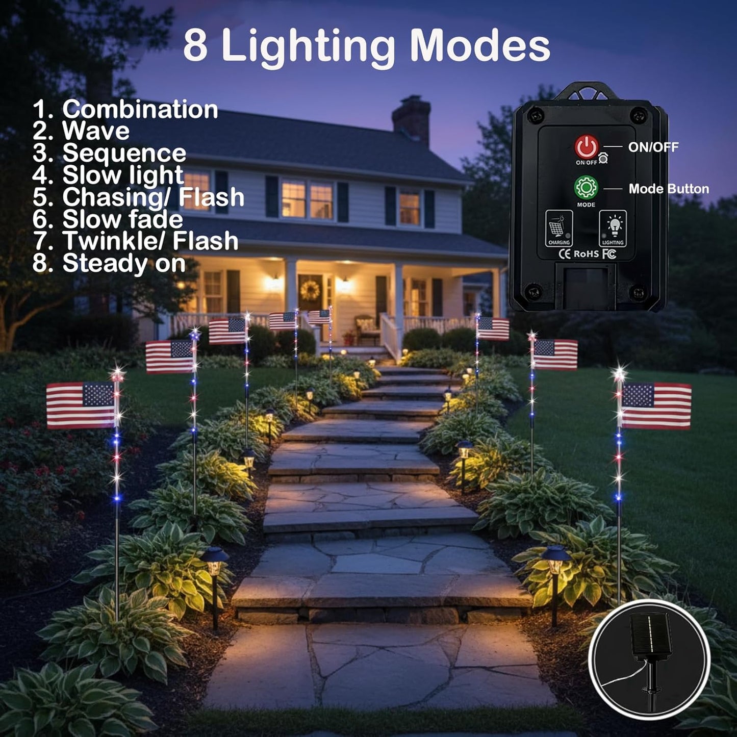 🔥Solar-Powered American Flag Path Lights, 8-pack – Celebrating The 250th Anniversary Of American Independence 🇺🇸✨