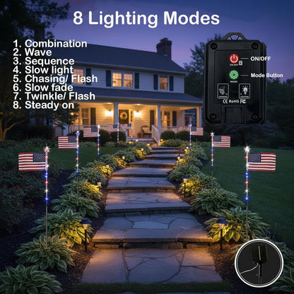 🔥Solar-Powered American Flag Path Lights, 8-pack – Celebrating The 250th Anniversary Of American Independence 🇺🇸✨
