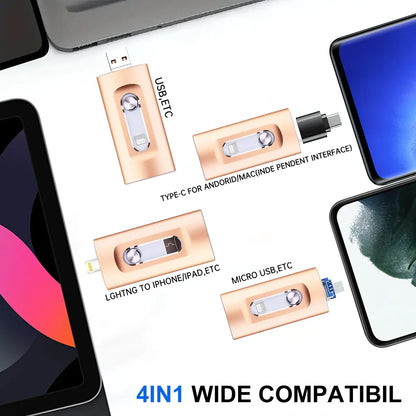 Portable 4-in-1 Memory Stick MFi Certified High Speed Data Transfer Flash Drive
