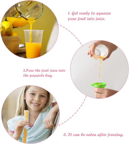 DIY Disposable Ice Pop Molds with Silicone Funnels Freeze Snacks Freezer Tubes