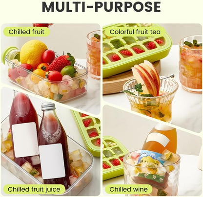 2-in-1 Silicone Ice Cube Bottle with Lid & Straw