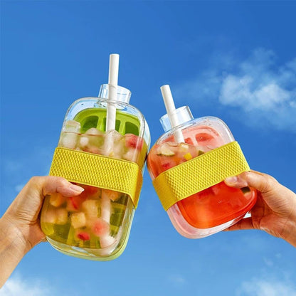 2-in-1 Silicone Ice Cube Bottle with Lid & Straw