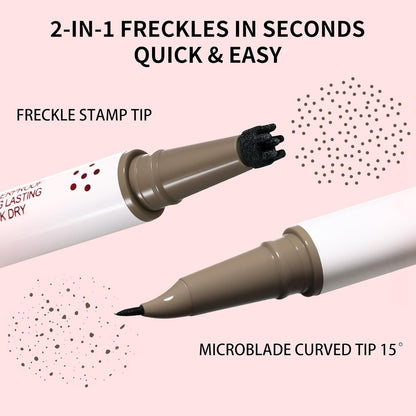 Dual-Ended Freckle Pen & Freckle Stamp - Precise 15° Curved Tip Makeup Waterproof & Smudge Proof, Long Lasting Faux Freckles Pencils