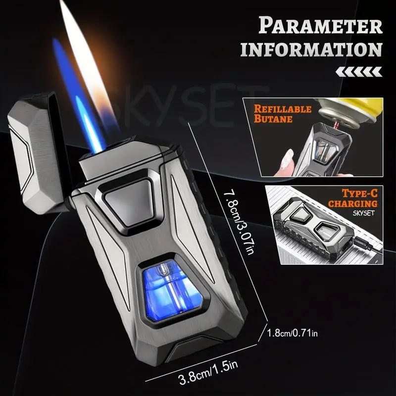 Voice-Activated Dual Flame Lighter,USB Rechargeable Windproof Refillable with Visible Window