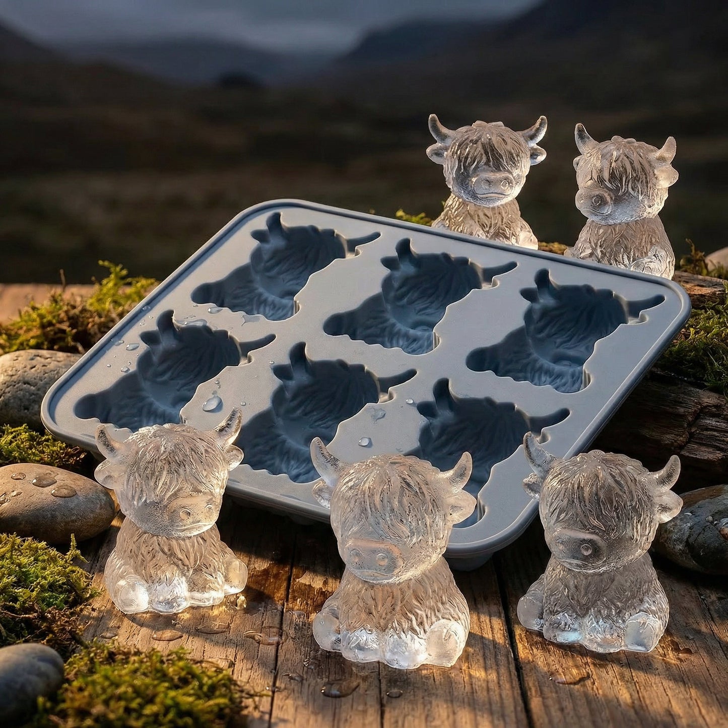 6‑Cavity Mini Highland Cow 3D Ice & Dessert Mold