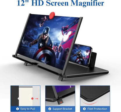 3D HD Foldable 12" Phone Screen Magnifier & Stand for Movies and Gaming