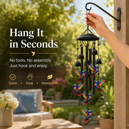 🔥🐦Vintage Colorful Hummingbird Wind Chime with Metal Tubes and Bells