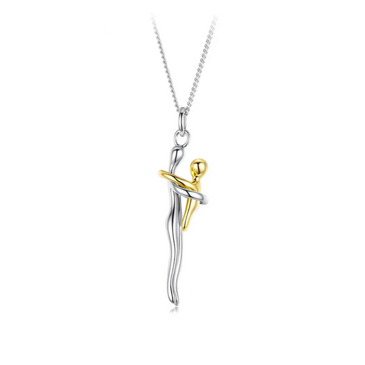 Hug Embrace Pendant Necklace for Mom & Child, Silver Gold Two-Tone Family Jewelry