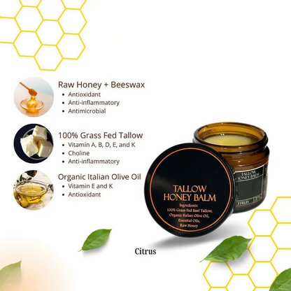 Grass-Fed Beef Tallow Balm with Raw Honey, Natural Skin Moisturizer