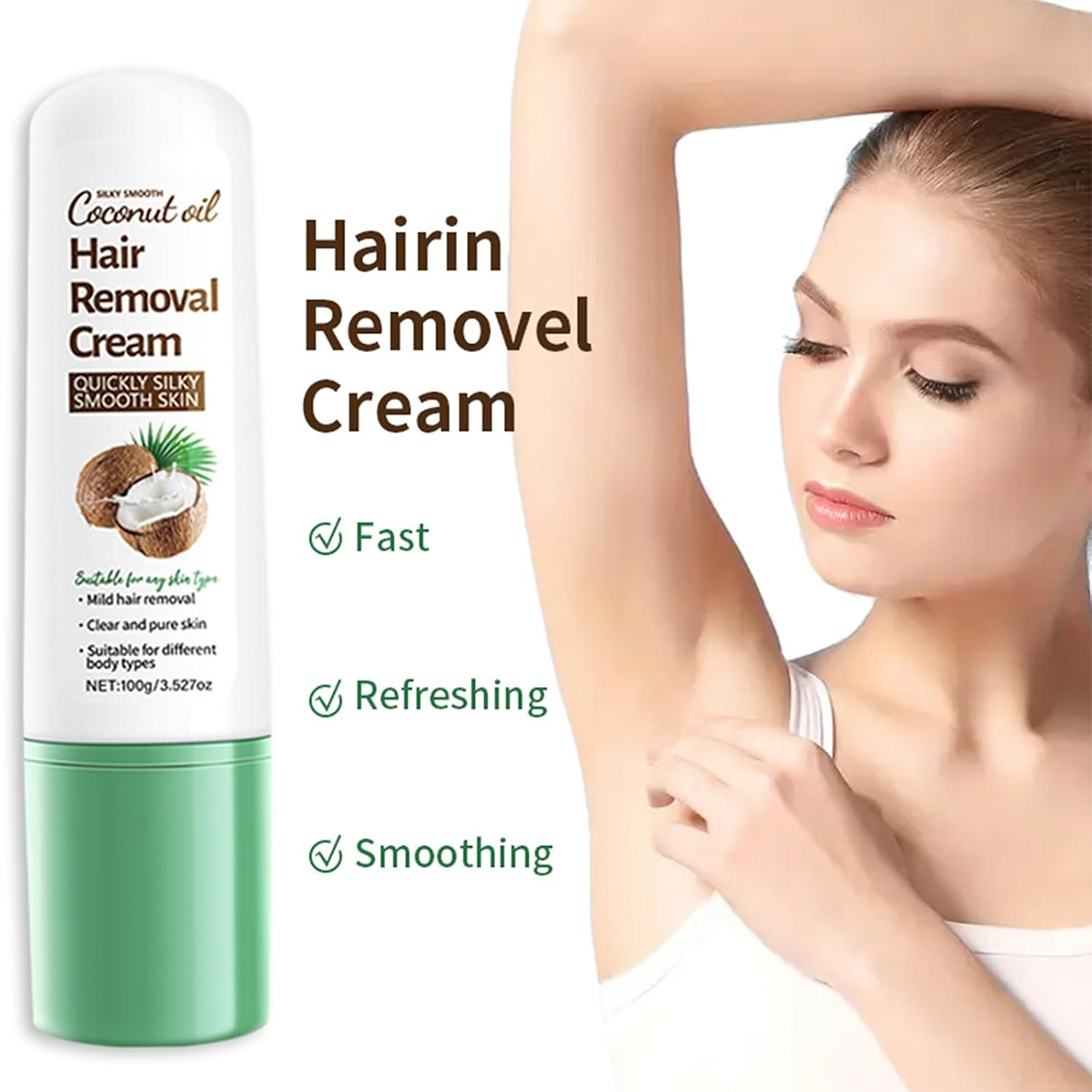 Coconut Oil Depilatory Cream,Gentle Hair Removal for All Skin Types