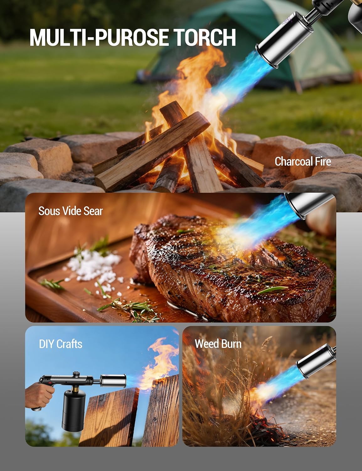 High-Heat Propane Torch – Adjustable Flame Torch for BBQ, Grilling & Charcoal Lighting, Soldering & Outdoor Use