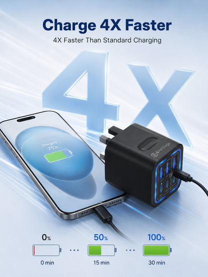 🔋6-Port Travel Charger Adapter – Multi-Interface USB-C Charging Hub for Phones & Devices