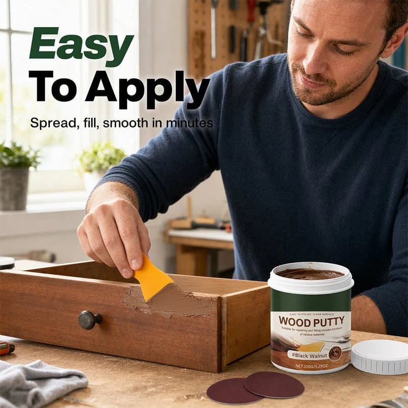 🚪Wood Repair Filler Putty – Fills Cracks & Chips, Smooths Surfaces, Blends with Dark Wood