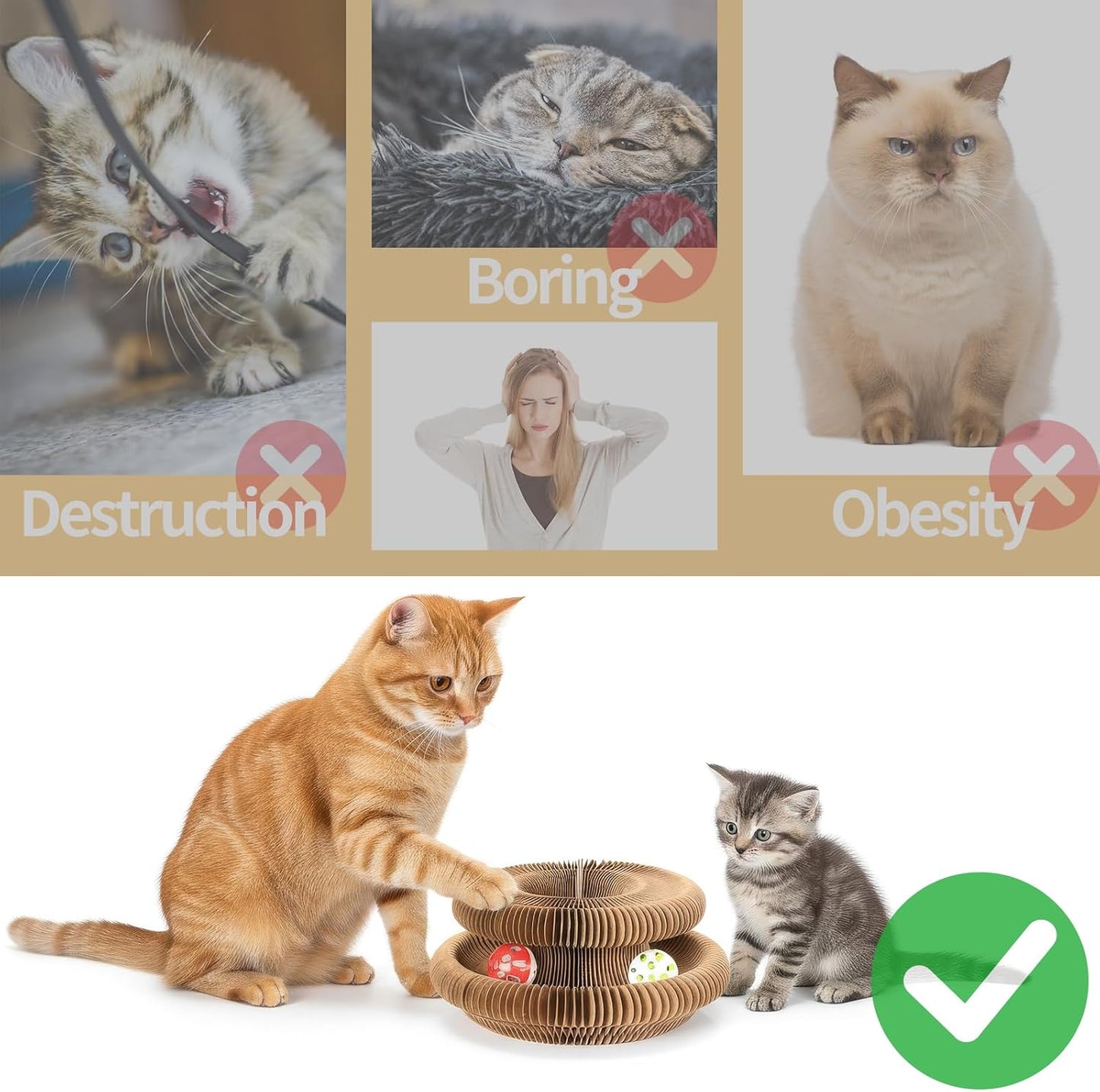 Magic Organ Cat Scratcher, Foldable with Bell Ball, Indoor Anxiety Relief Toy