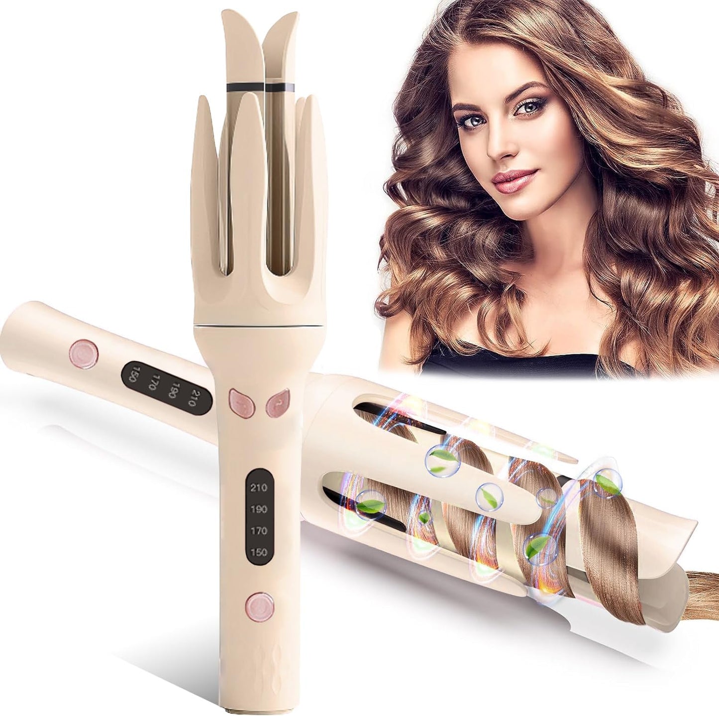 Auto Curling Iron, Ceramic Tourmaline Rotating Curler, 4 Temps, Anti-Scald