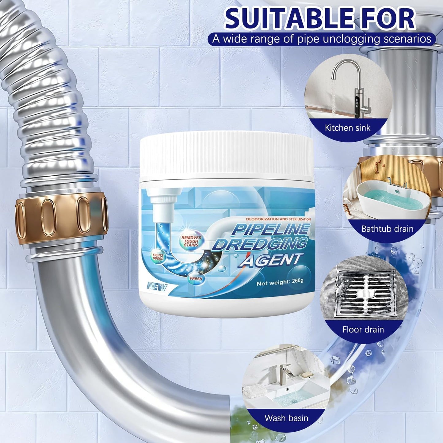 Pipeline Dredging Agent, Heavy Duty Hair Clog Remover, Toilet & Drain Cleaner