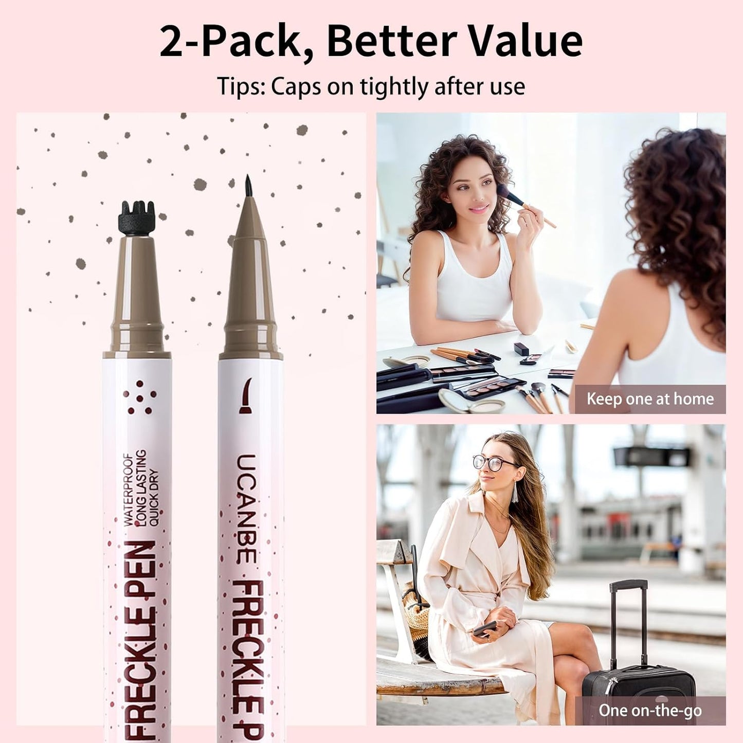 Dual-Ended Freckle Pen & Freckle Stamp - Precise 15° Curved Tip Makeup Waterproof & Smudge Proof, Long Lasting Faux Freckles Pencils